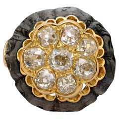 Vintage 3.50 carat diamond 18k yellow gold and enamel dome ring