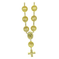 Retro Heavy 3.50 Carat Diamonds Sphere Rosary 18k Gold Cross Bracelet 
