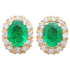 Vintage 3.50 Carat Emerald and 0.75 Carat Diamond Cluster Earrings