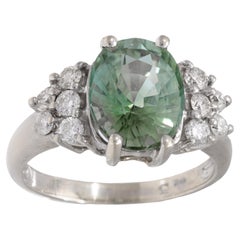 Vintage 3.50 carat green tourmaline 18k white gold ring