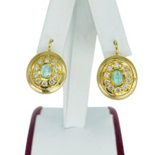 Vintage 3.50 Carat Mint Tourmaline and Diamonds Snake Eyes Oval Earrings 18k