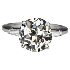 Vintage 3.50 Carat Old Cut Diamond Tapered Baguette Platinum Ring