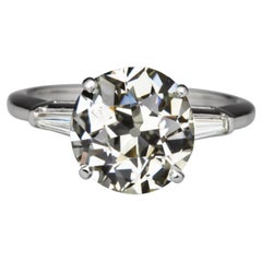 Vintage 3.50 Carat Old Cut Diamond Tapered Baguette Platinum Ring