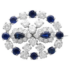 Vintage 3.50 Carat Sapphire 4.42 Carat Diamond 18k White Gold Brooch Circa 1980