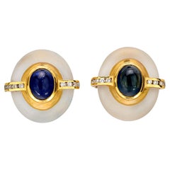 Orecchini vintage in cristallo di rocca con zaffiro e diamante da 3,50 carati in oro giallo 18 carati