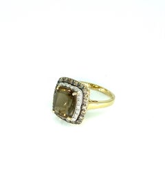 Vintage 3.50 Carat Smokey Quartz with White & Fancy Brown Diamonds Cluster Ring
