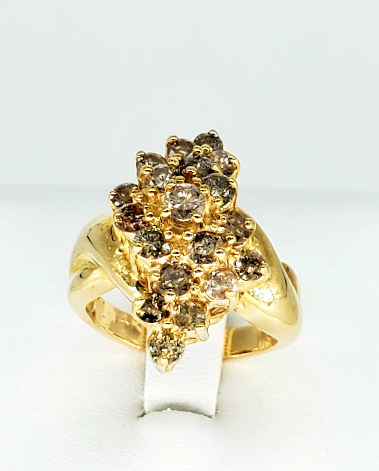 Round Cut Vintage 3.50 Carat Sparkling Champagne Diamonds Cluster Ring For Sale