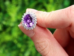 Vintage 3.50 Carat Amethyst and Diamond Cluster Earrings in 9ct White Gold