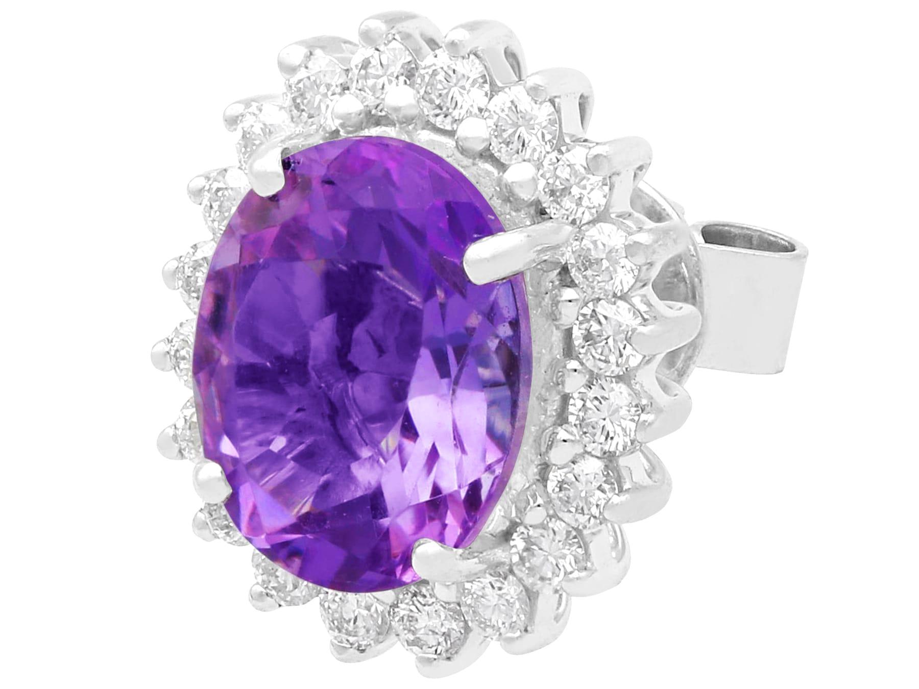 Oval Cut Vintage 3.50ct Amethyst and 0.80ct Diamond Cluster Earrings in 9ct White Gold For Sale