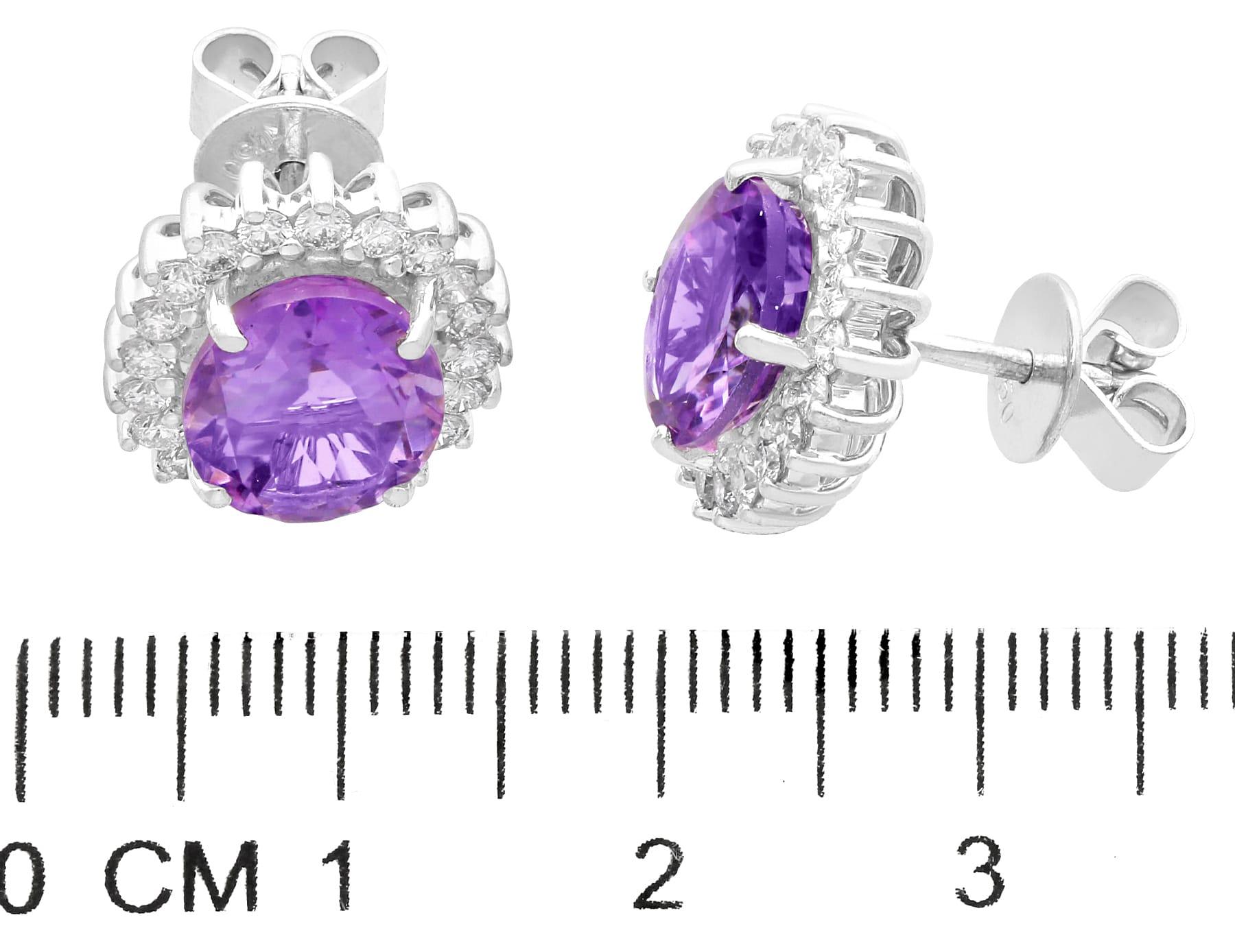Vintage 3.50ct Amethyst and 0.80ct Diamond Cluster Earrings in 9ct White Gold For Sale 2