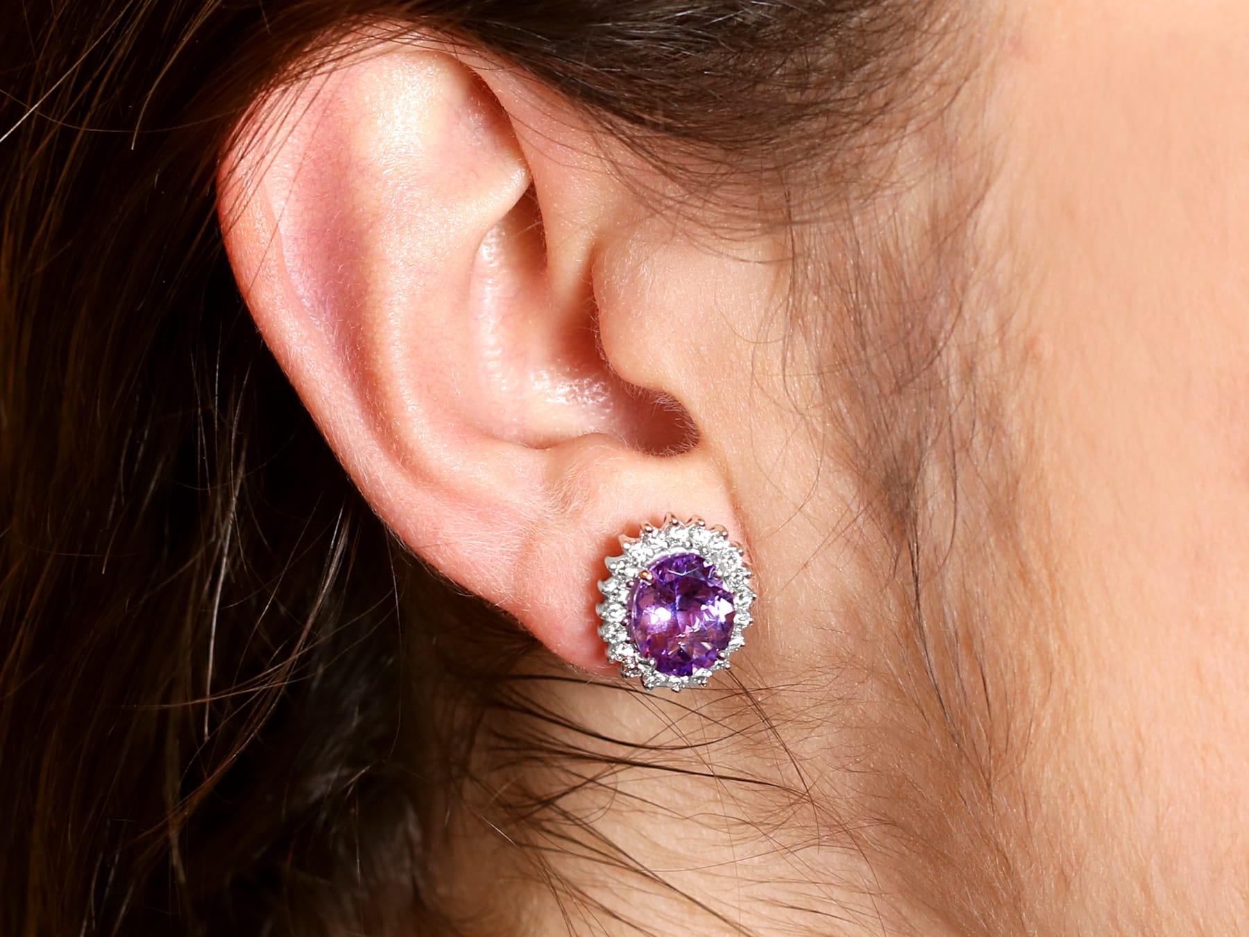 Vintage 3.50ct Amethyst and 0.80ct Diamond Cluster Earrings in 9ct White Gold For Sale 3
