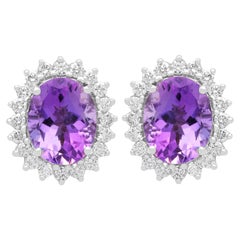 Vintage 3.50ct Amethyst and 0.80ct Diamond Cluster Earrings in 9ct White Gold