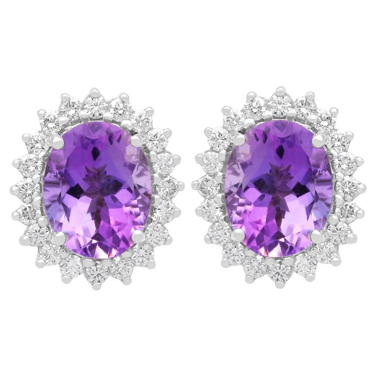 Boucles D'oreilles Anciennes En OR 9 Carats (375) Avec Améthyste Et Perles - Style Pendantes Vintage