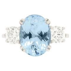 Vintage 3.50ct Aquamarine and Diamond Three Stone Ring, c.1970s