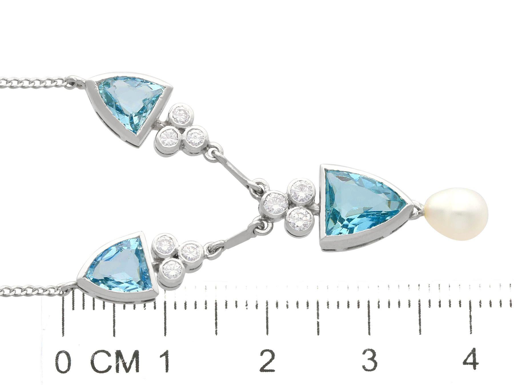 Women's or Men's Vintage 1982 3.50Ct Aquamarine Diamond Pearl Platinum Pendant For Sale