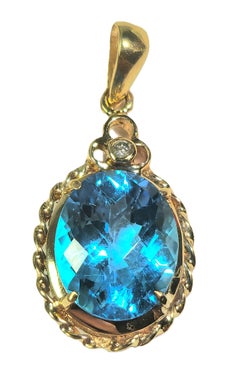 Ciondolo vintage con acquamarina e diamanti da 3,50 carati in oro 14k