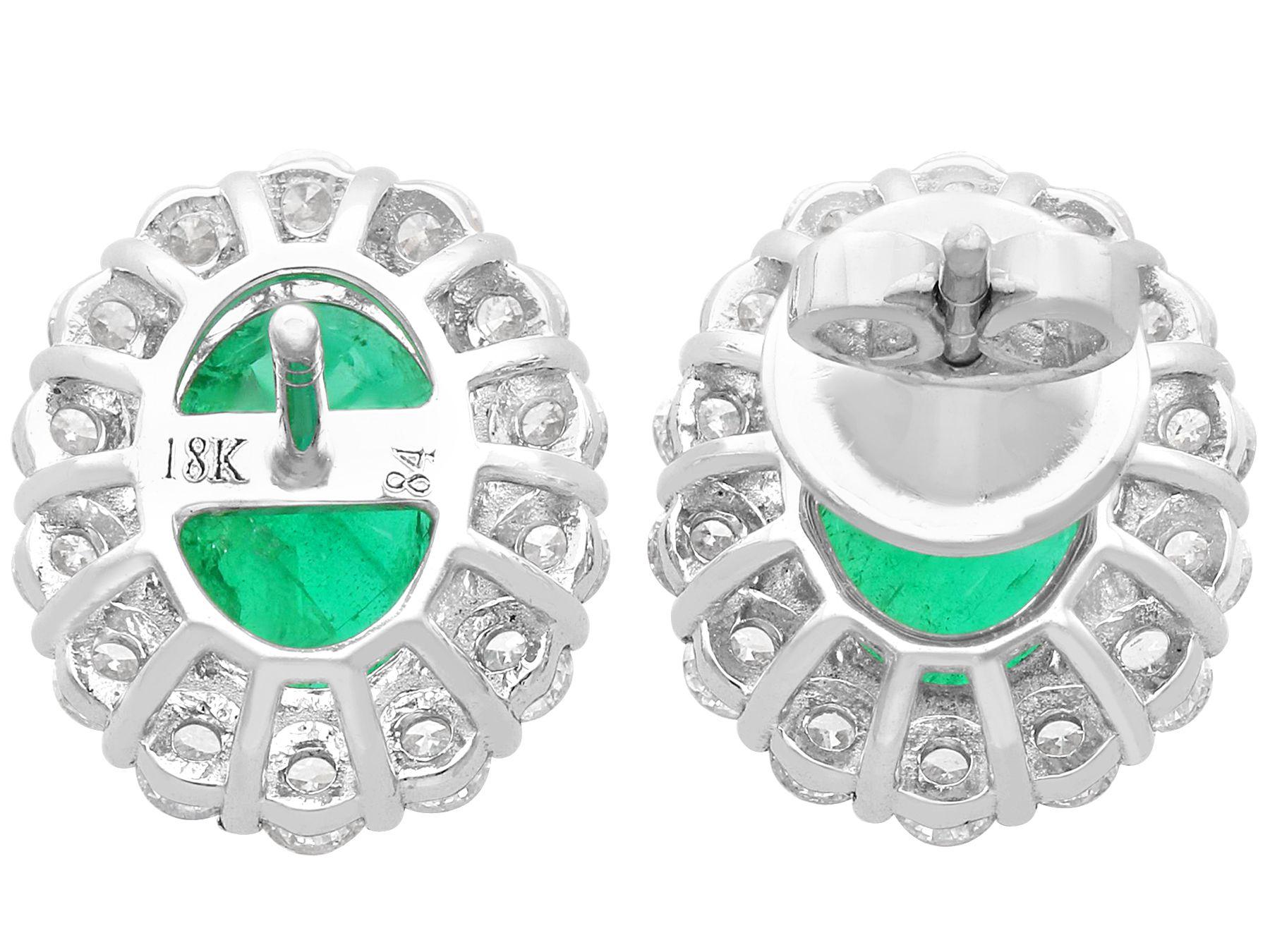 Women's or Men's Vintage 3.50ct Emerald and 0.70ct Diamond Cluster Earrings in 18ct White Gold For Sale