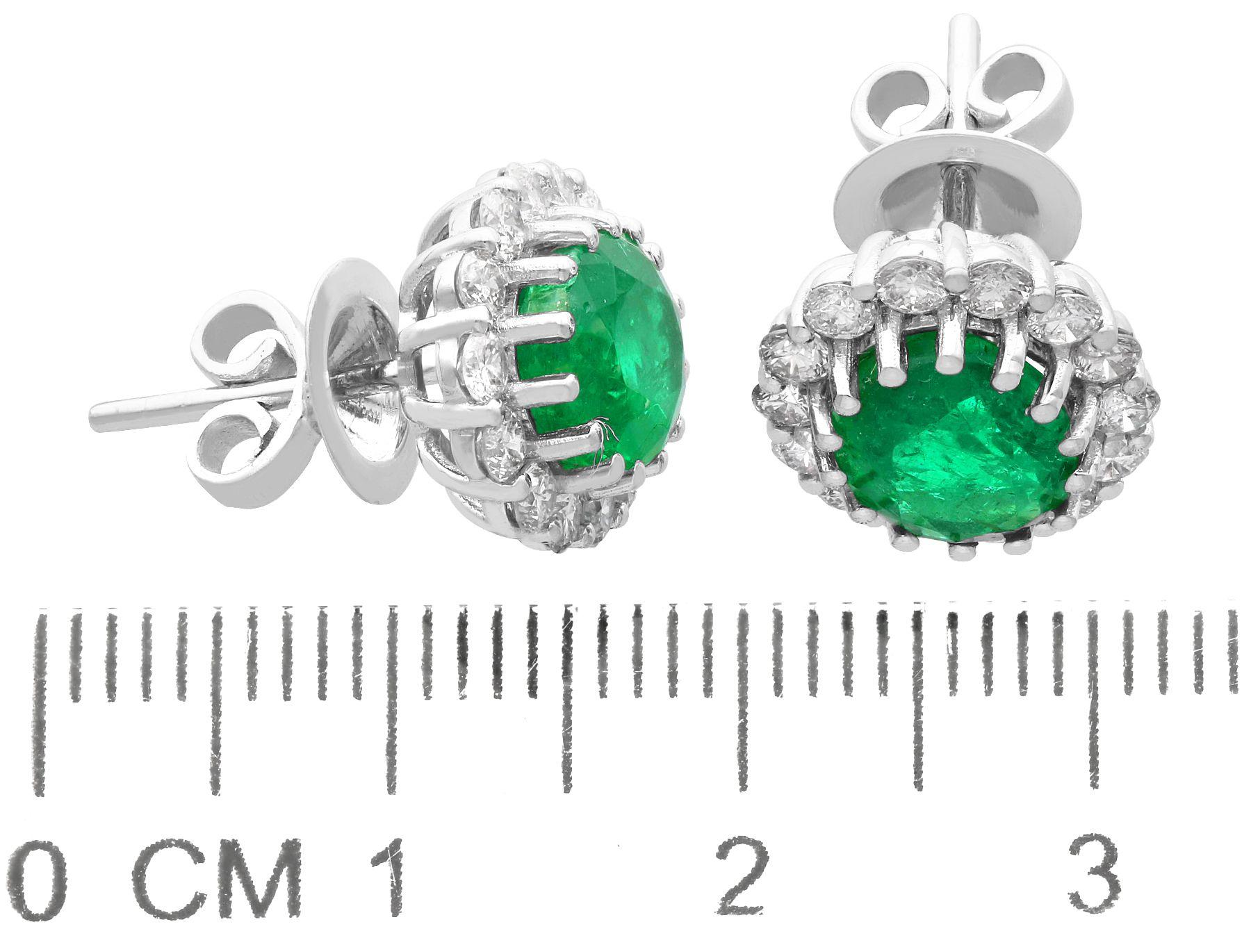 Vintage 3.50ct Emerald and 0.70ct Diamond Cluster Earrings in 18ct White Gold For Sale 1