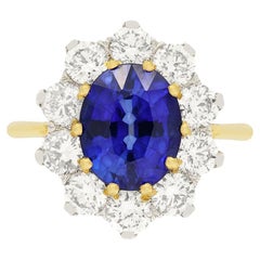 Vintage 3.50ct Sapphire and Diamond Cluster Ring, C.1970s
