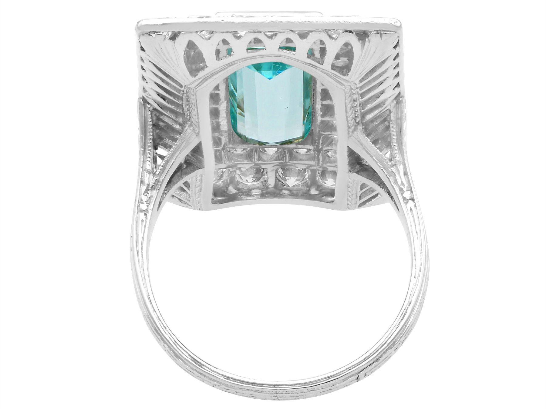 Vintage 3.51ct Aquamarine 3.72ct Diamond Platinum Dress Ring, circa 1940 In Excellent Condition In Jesmond, Newcastle Upon Tyne