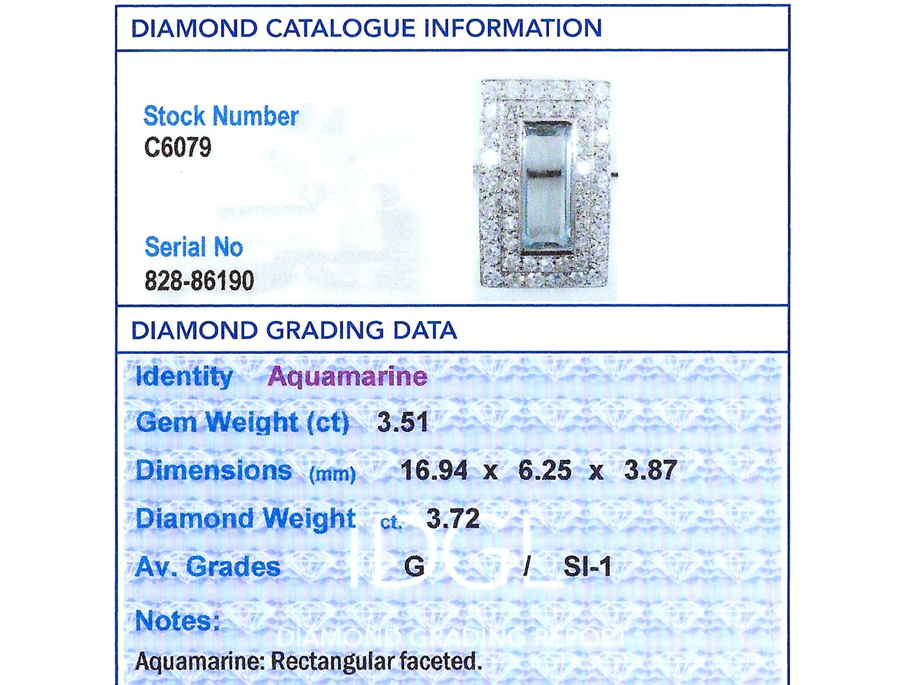 Vintage 3.51ct Aquamarine 3.72ct Diamond Platinum Dress Ring, circa 1940 1