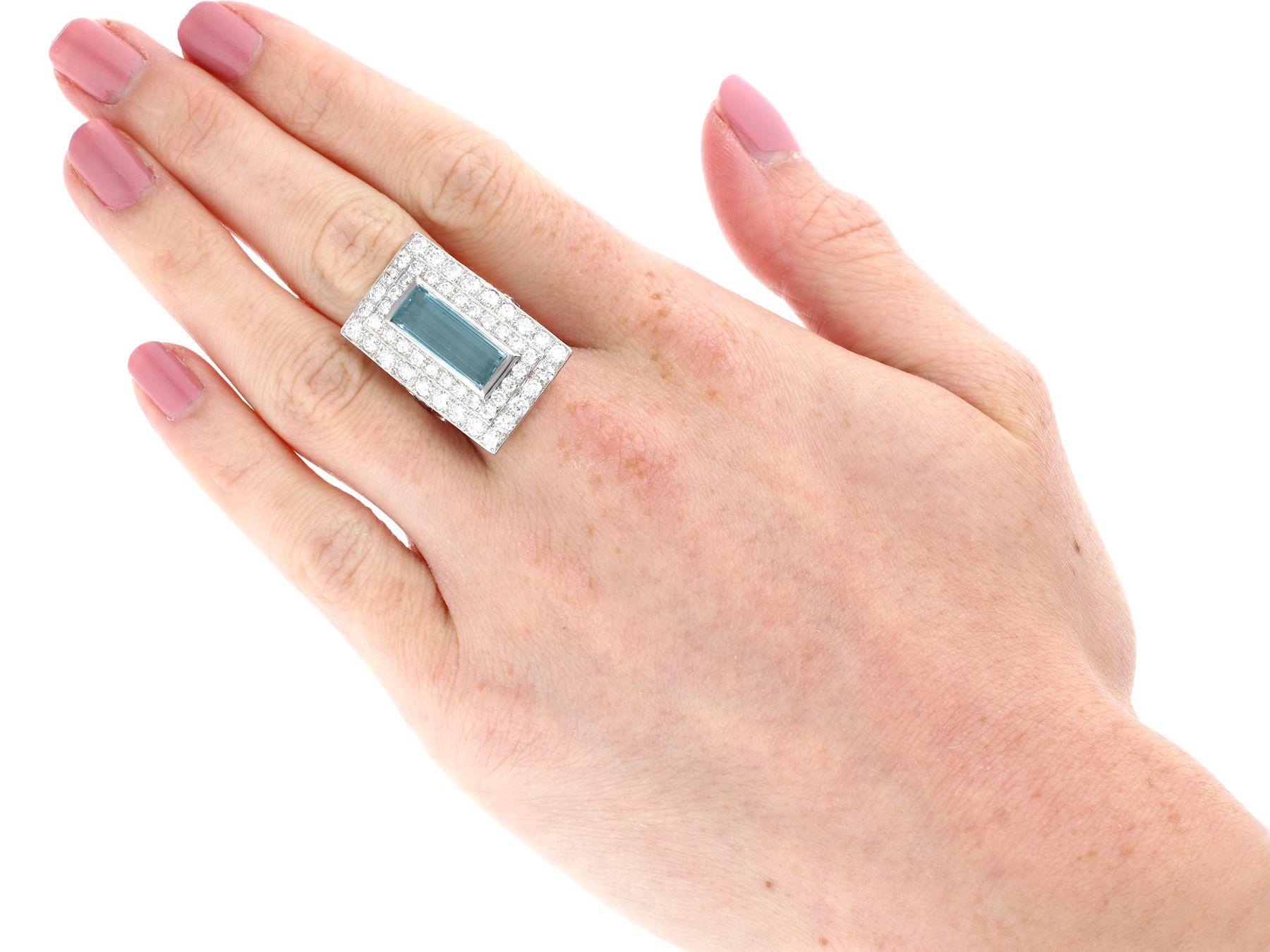 Vintage 3.51ct Aquamarine 3.72ct Diamond Platinum Dress Ring, circa 1940 2
