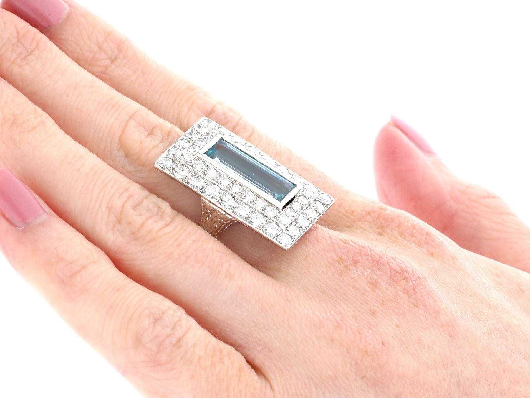 Vintage 3.51ct Aquamarine 3.72ct Diamond Platinum Dress Ring, circa 1940 3