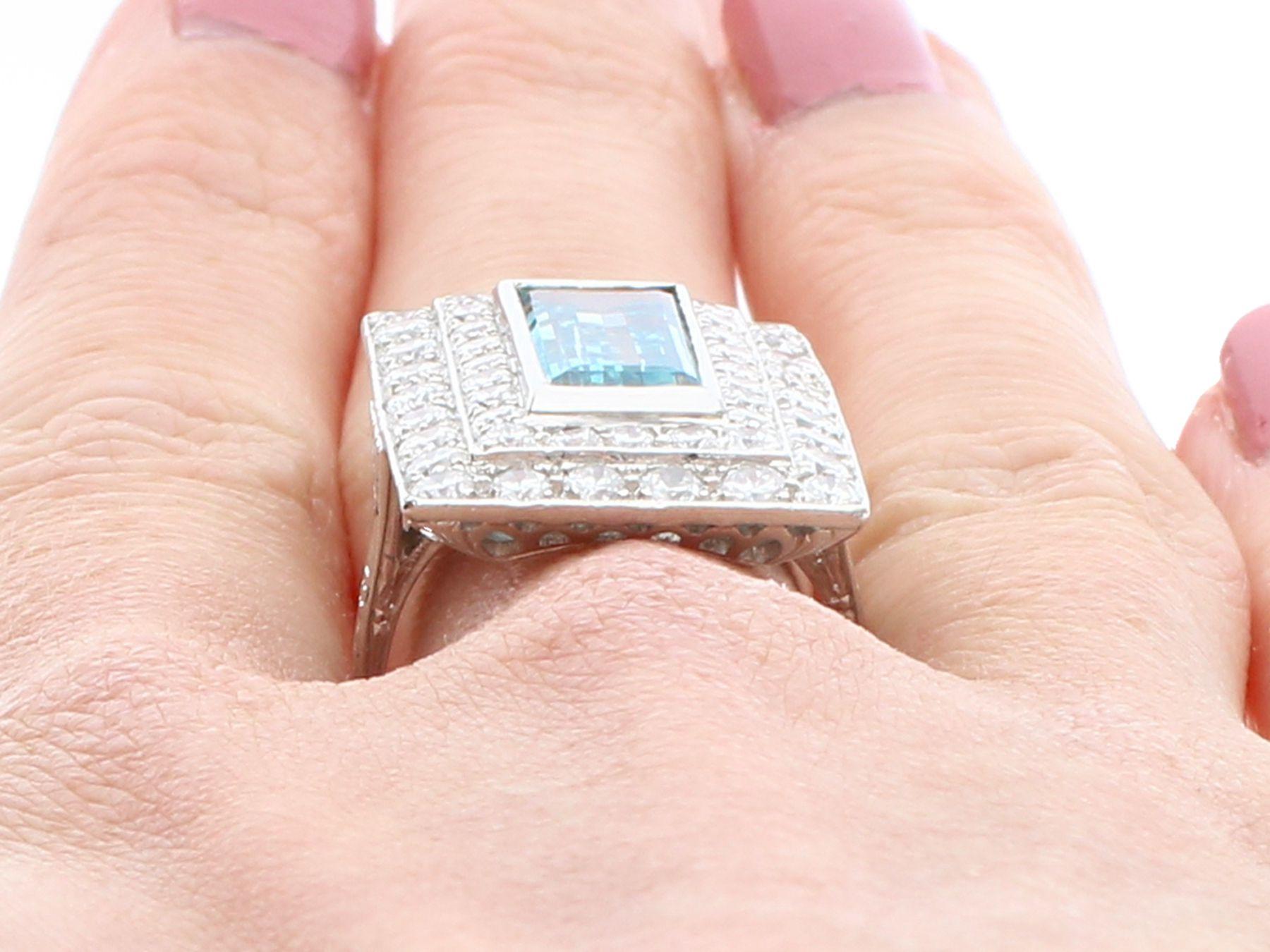Vintage 3.51ct Aquamarine 3.72ct Diamond Platinum Dress Ring, circa 1940 4