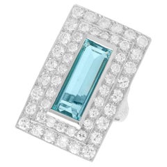 Vintage 3.51ct Aquamarine 3.72ct Diamond Platinum Dress Ring, circa 1940