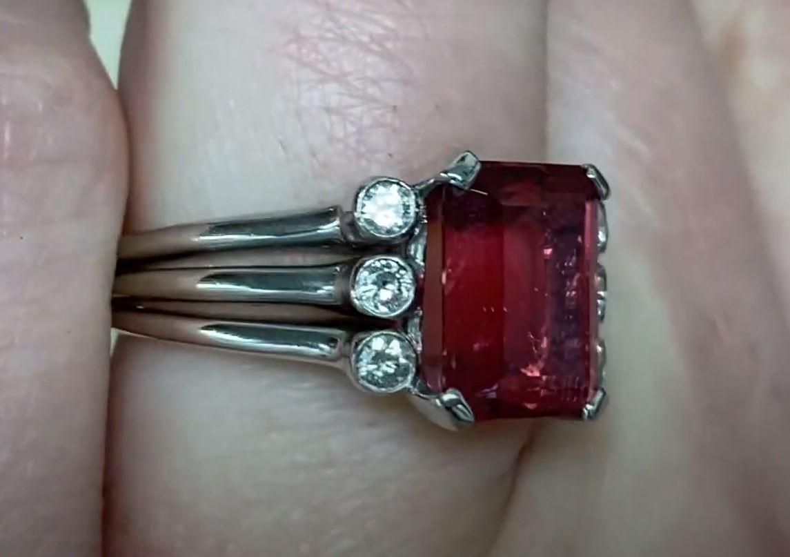 Women's Vintage 3.52ct Emerald Cut Rubellite Engagement Ring, Platinum