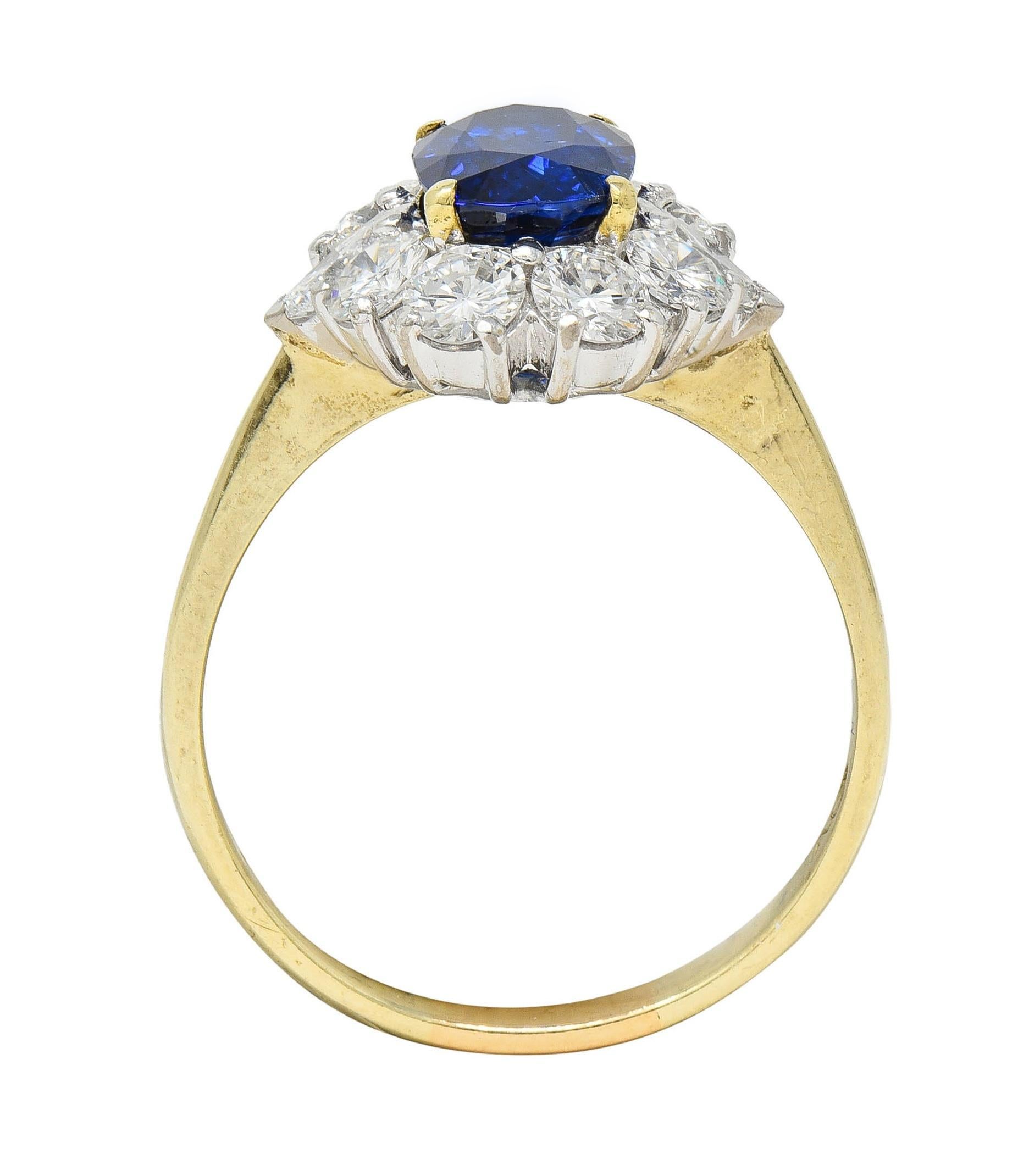 Vintage 3.54 CTW No Heat Burma Sapphire Diamond Platinum 14 Karat Gold Halo Ring For Sale 7