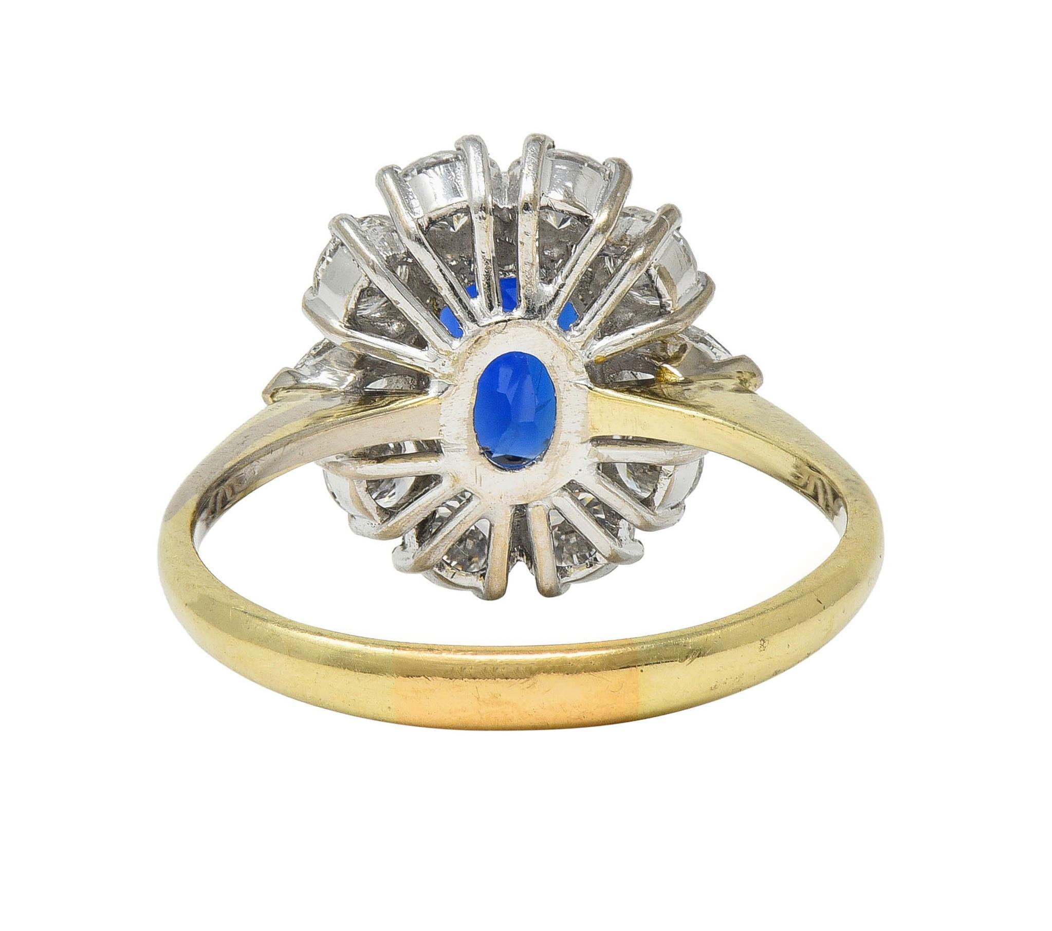 Women's or Men's Vintage 3.54 CTW No Heat Burma Sapphire Diamond Platinum 14 Karat Gold Halo Ring For Sale