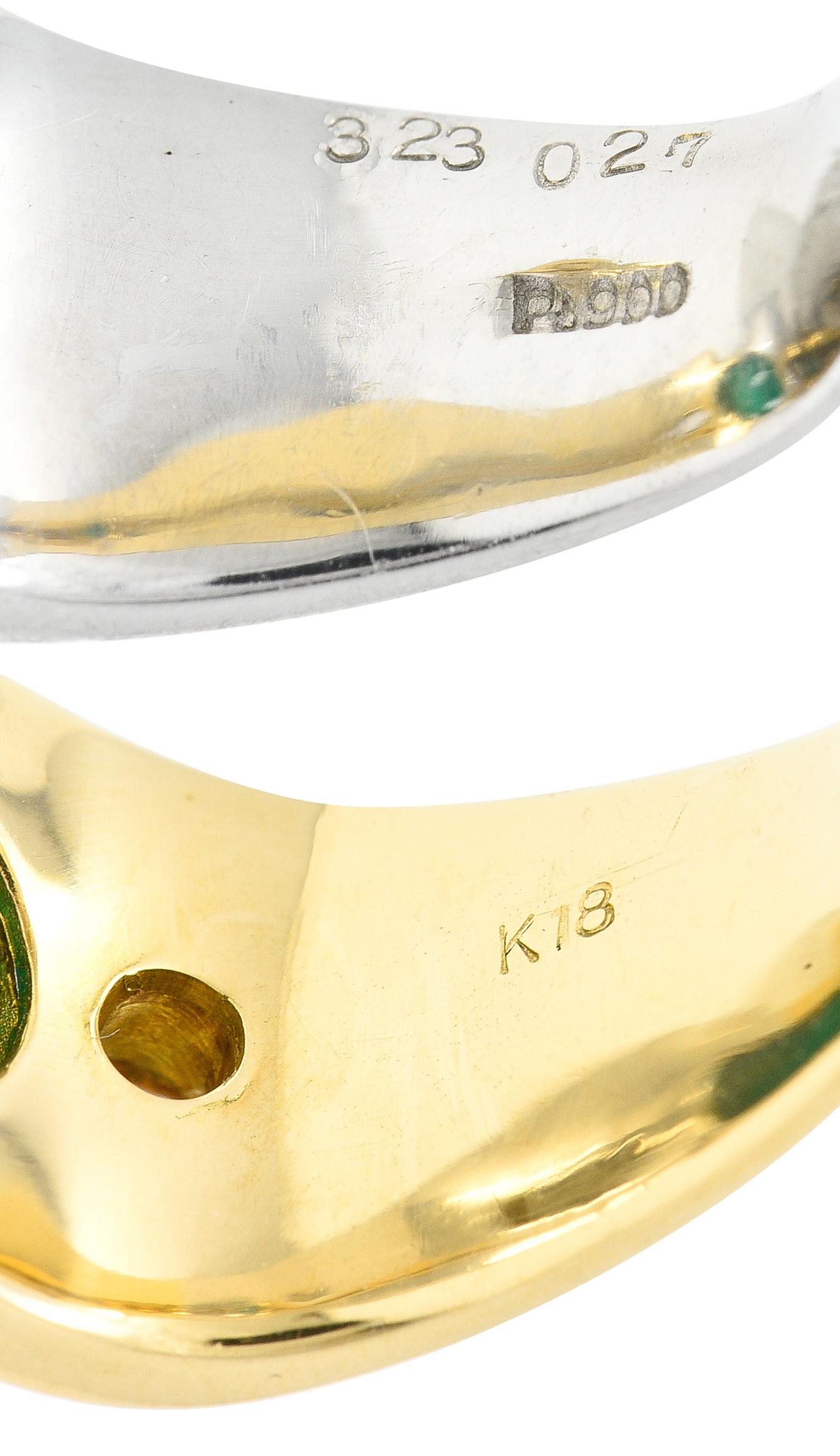 Oval Cut Vintage 3.55 Carat Emerald Cabochon Pear Cut Diamond 18 Karat Gold Platinum Ring For Sale