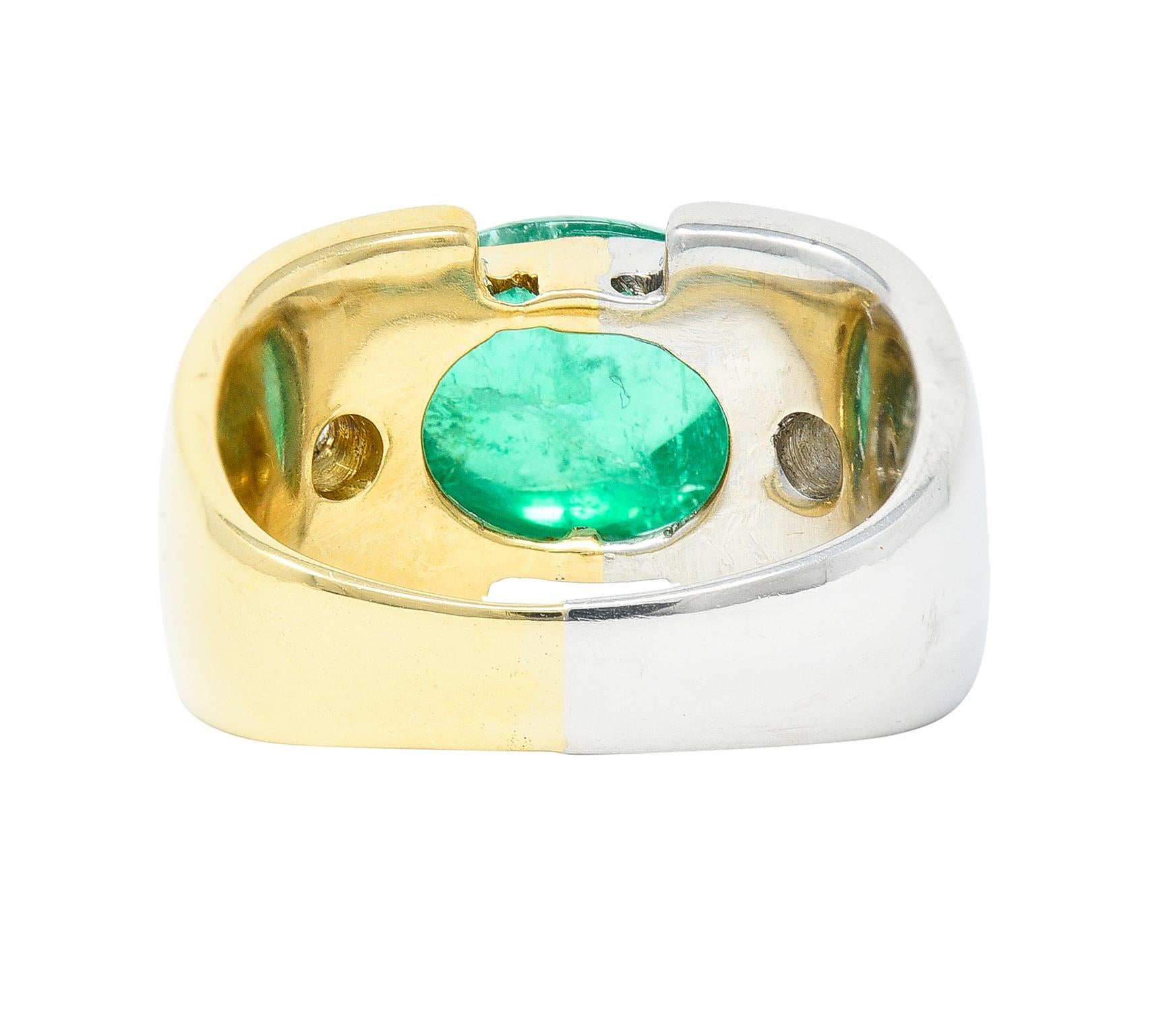 Vintage 3.55 Carat Emerald Cabochon Pear Cut Diamond 18 Karat Gold Platinum Ring For Sale 1