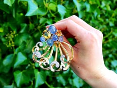 Vintage 35.50 Carat Sapphire Citrine and Diamond Yellow Gold Spray Brooch