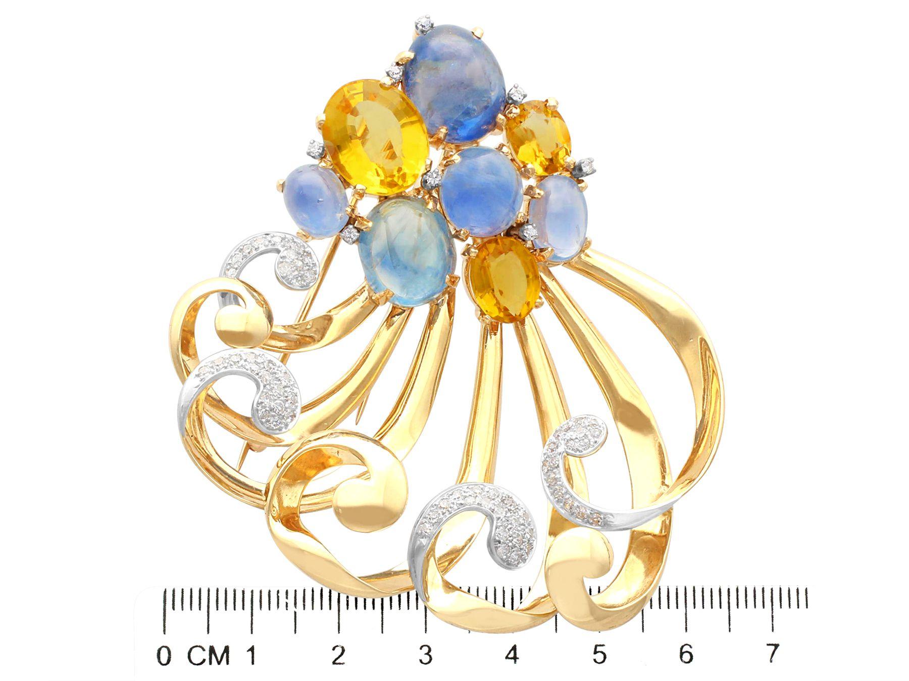 Vintage 35.50 Carat Sapphire Citrine and Diamond Yellow Gold Spray Brooch For Sale 2