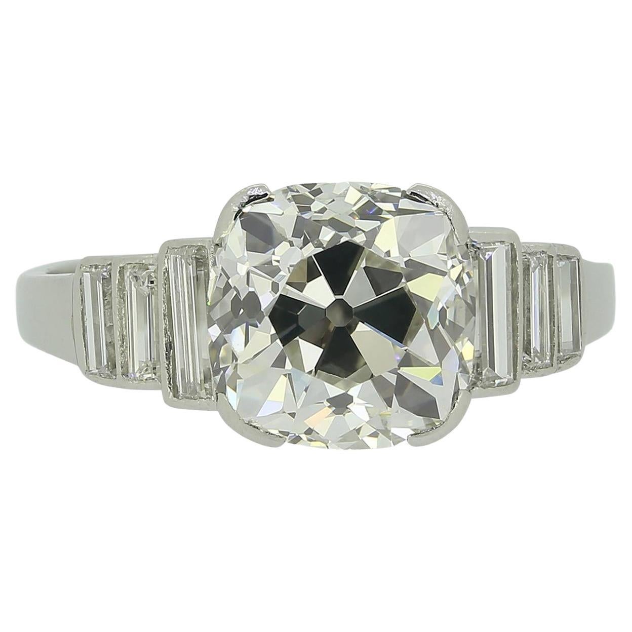 Art Deco 3.58 Carat Old Mine Cut Diamond Ring