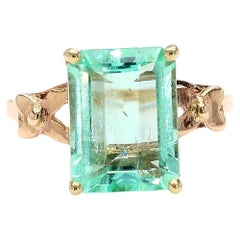 Vintage 3.58 Carat Pastel Green Colombian Emerald 14K Gold Solitaire Scroll Ring