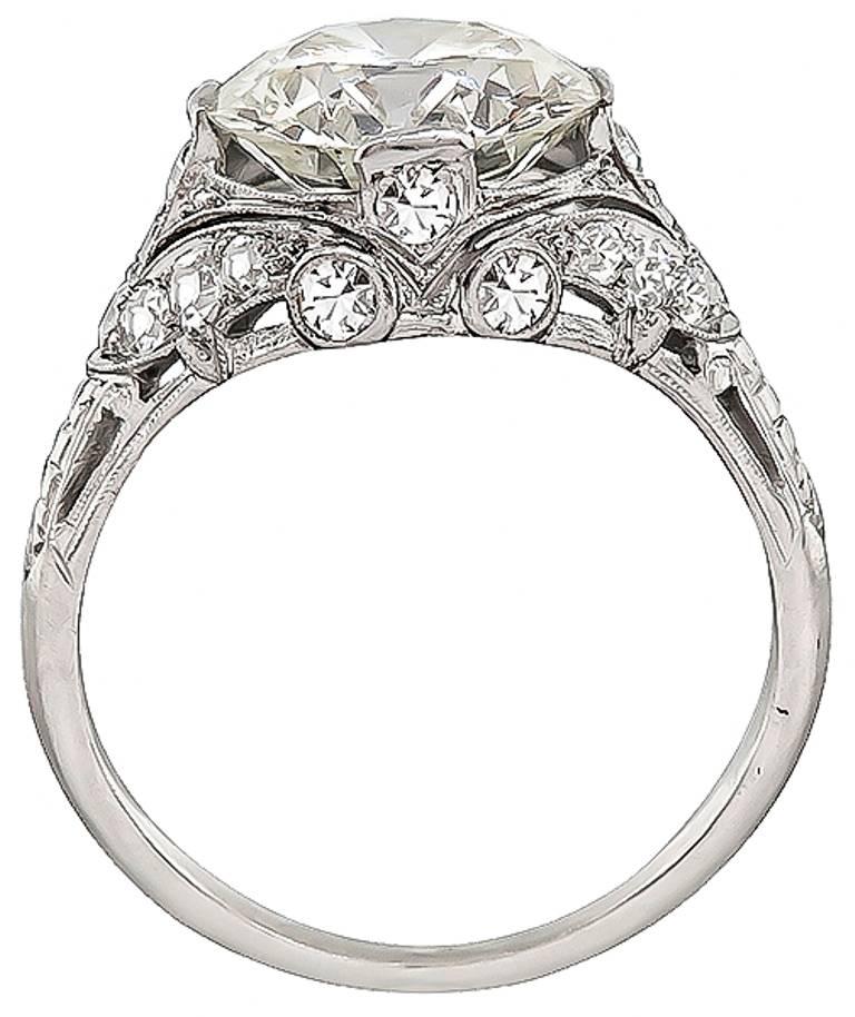 Art Deco Vintage 3.59 Carat Diamond Platinum Engagement Ring