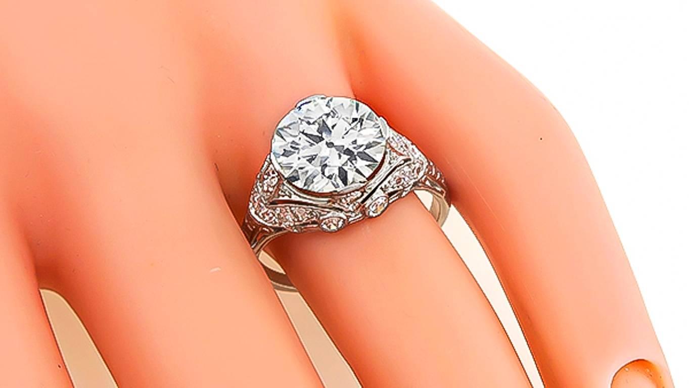 Old European Cut Vintage 3.59 Carat Diamond Platinum Engagement Ring