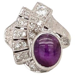 Vintage 3.5ct Cabochon Ruby 
Diamond Ring in 14k White Gold