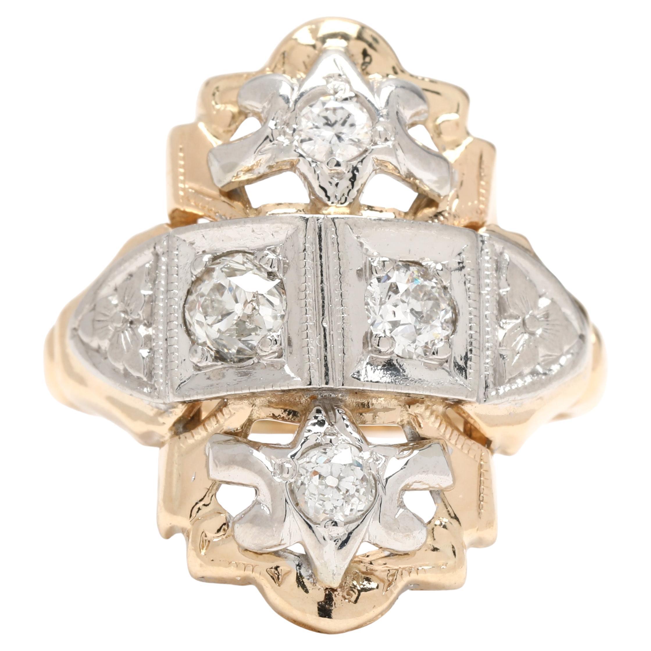 Anello vintage con diamante da .35ctw, oro giallo e bianco 14k, misura 3