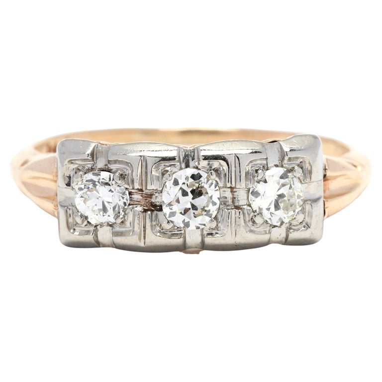 Vintage 35 Carat Diamond Three Stone Ring, 14K Yellow Gold For Sale At  1Stdibs | 35 Carat Diamond Ring, .35 Carat Diamond Size