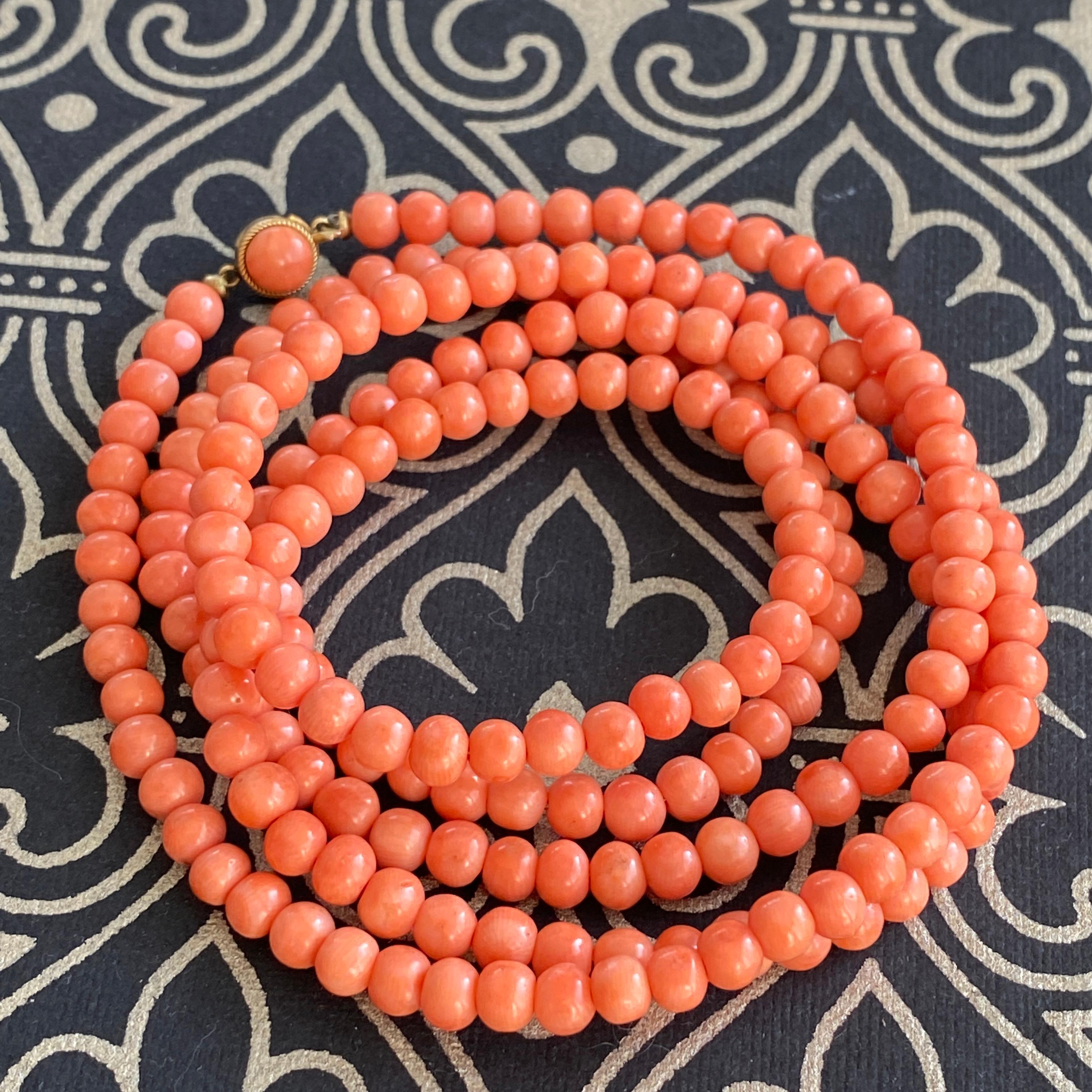 Vintage 36” Red Angel Skin Coral Bead Necklace For Sale 5