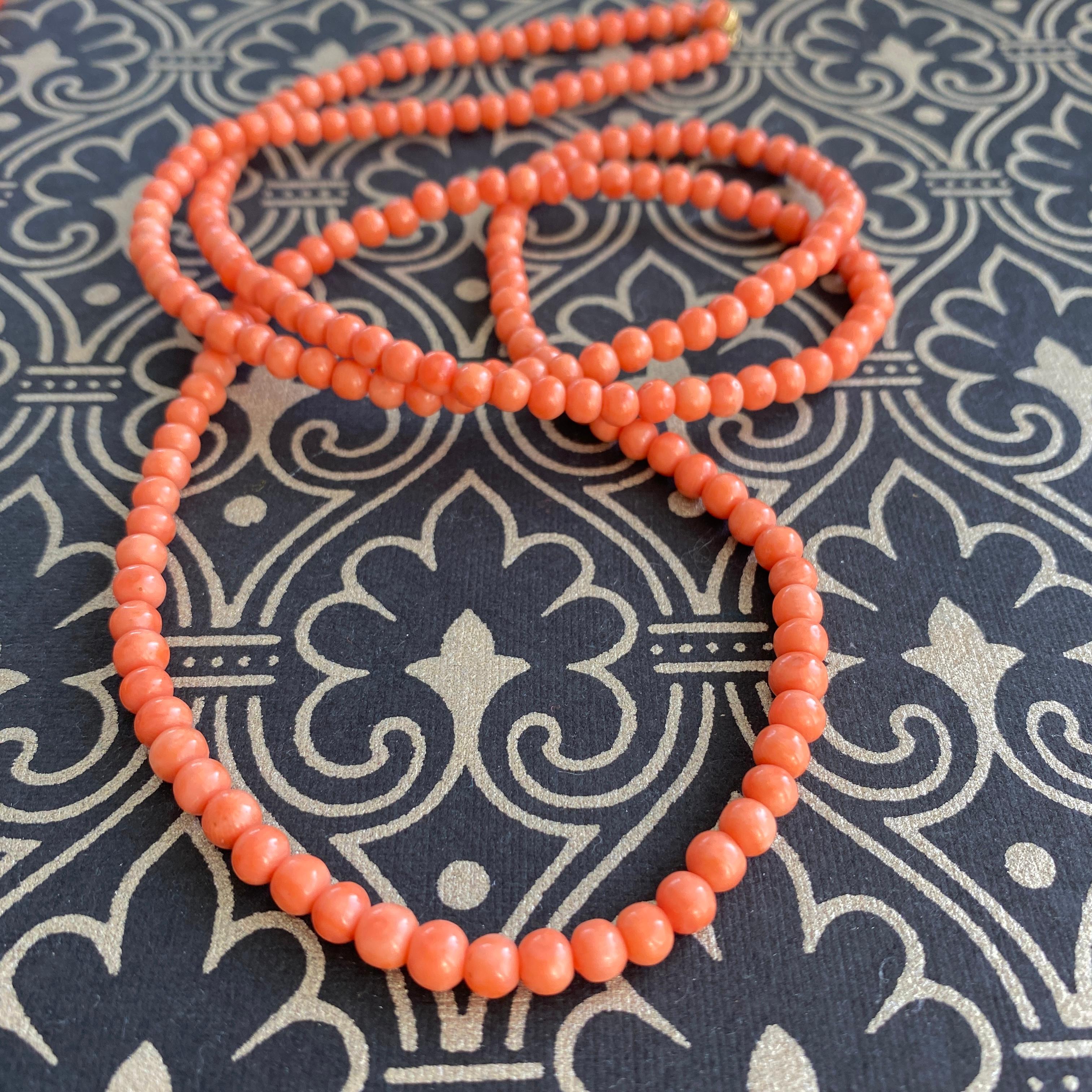 Vintage 36” Red Angel Skin Coral Bead Necklace For Sale 6