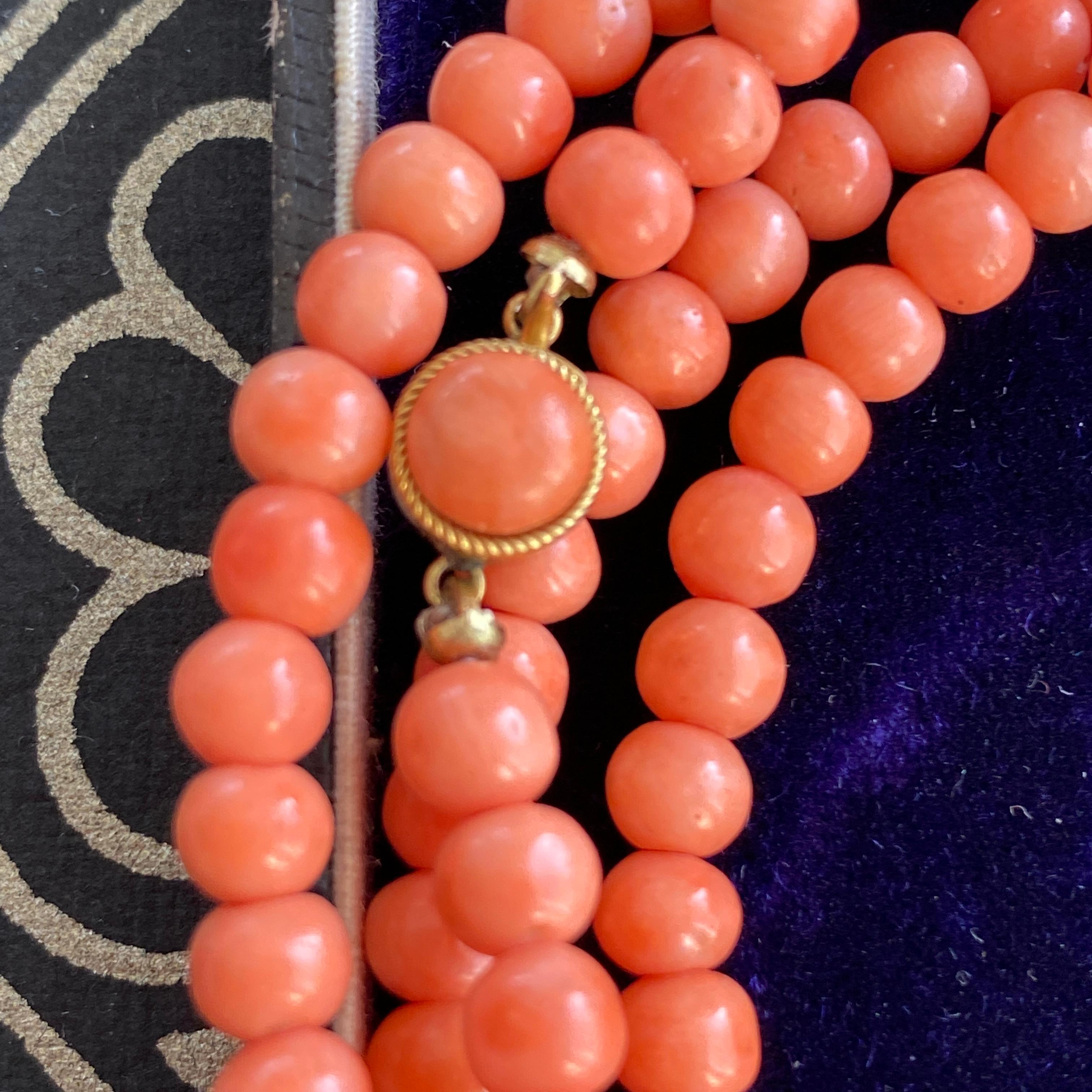 Vintage 36” Red Angel Skin Coral Bead Necklace For Sale 9
