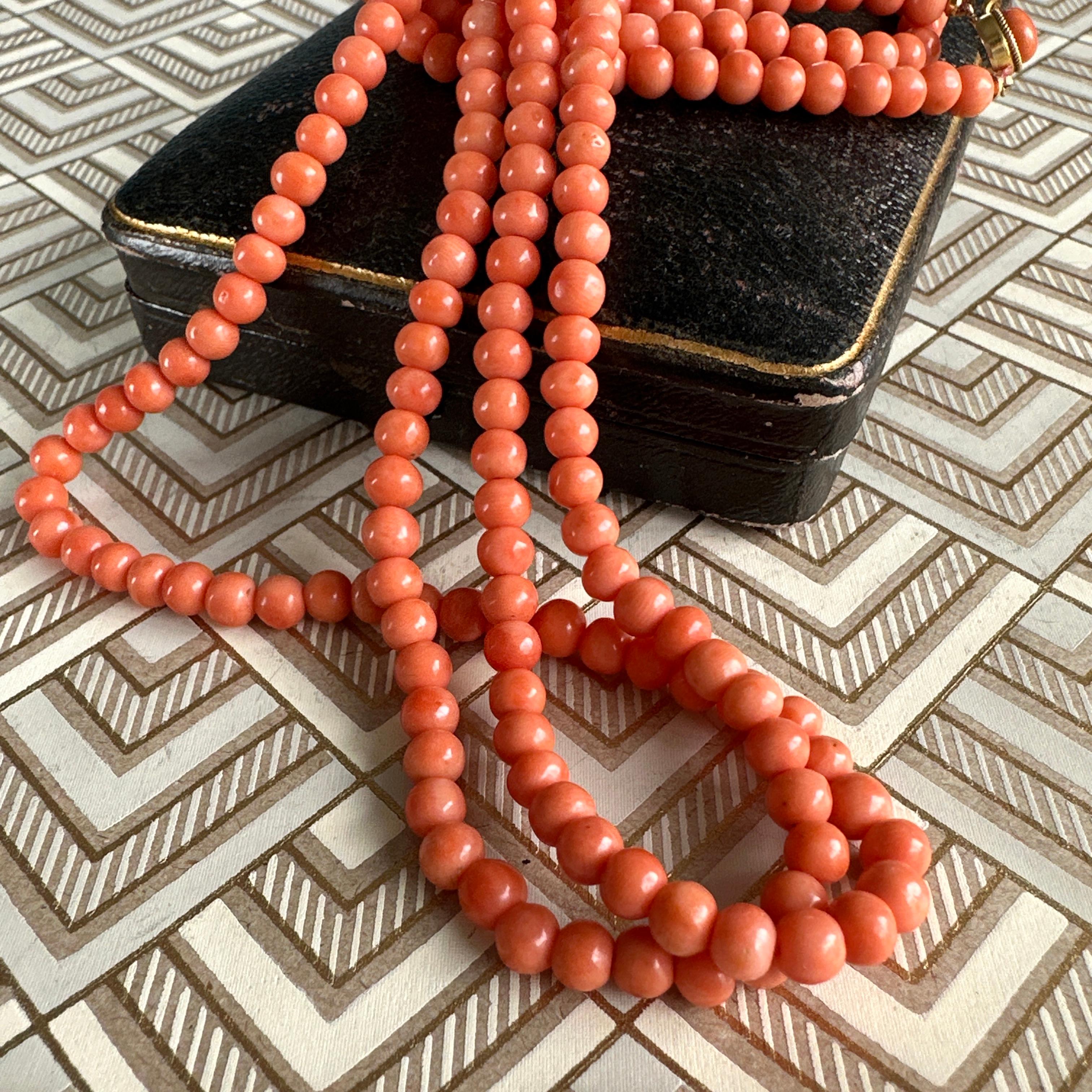 Vintage 36” Red Angel Skin Coral Bead Necklace For Sale 14