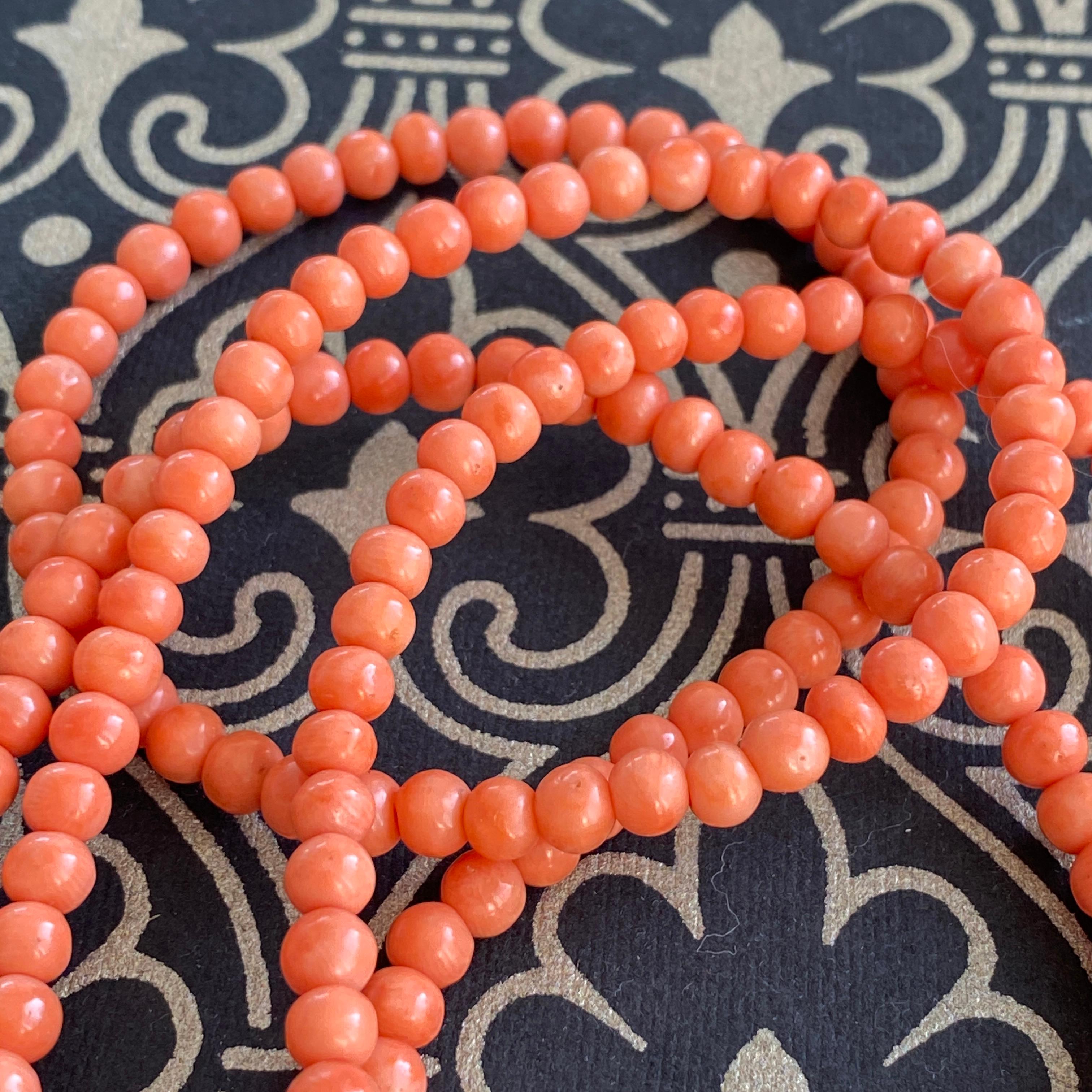 Vintage 36” Red Angel Skin Coral Bead Necklace For Sale 3