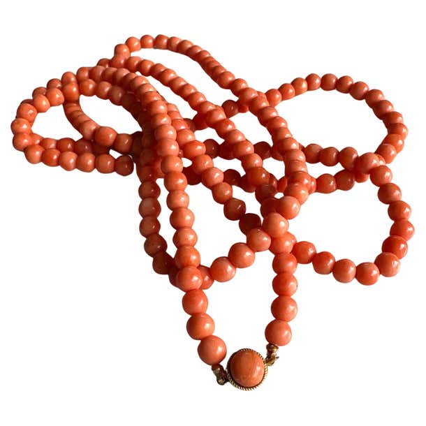 Vintage 36” Red Angel Skin Coral Bead Necklace at 1stDibs | angel skin ...