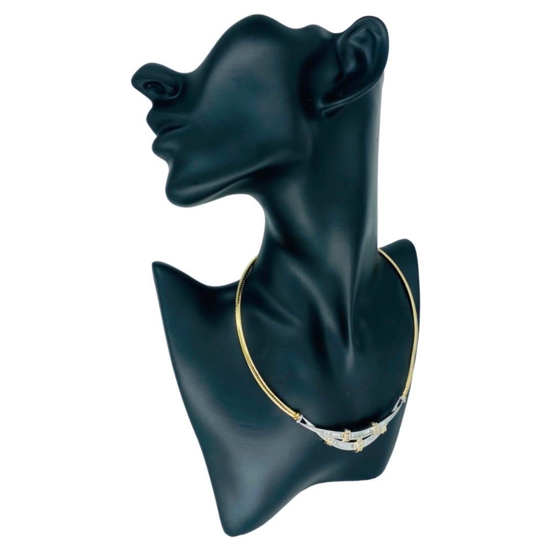 Women's Vintage 3.60 Carat Baguette Diamonds 2-Tone Double Row Omega Choker Necklace For Sale